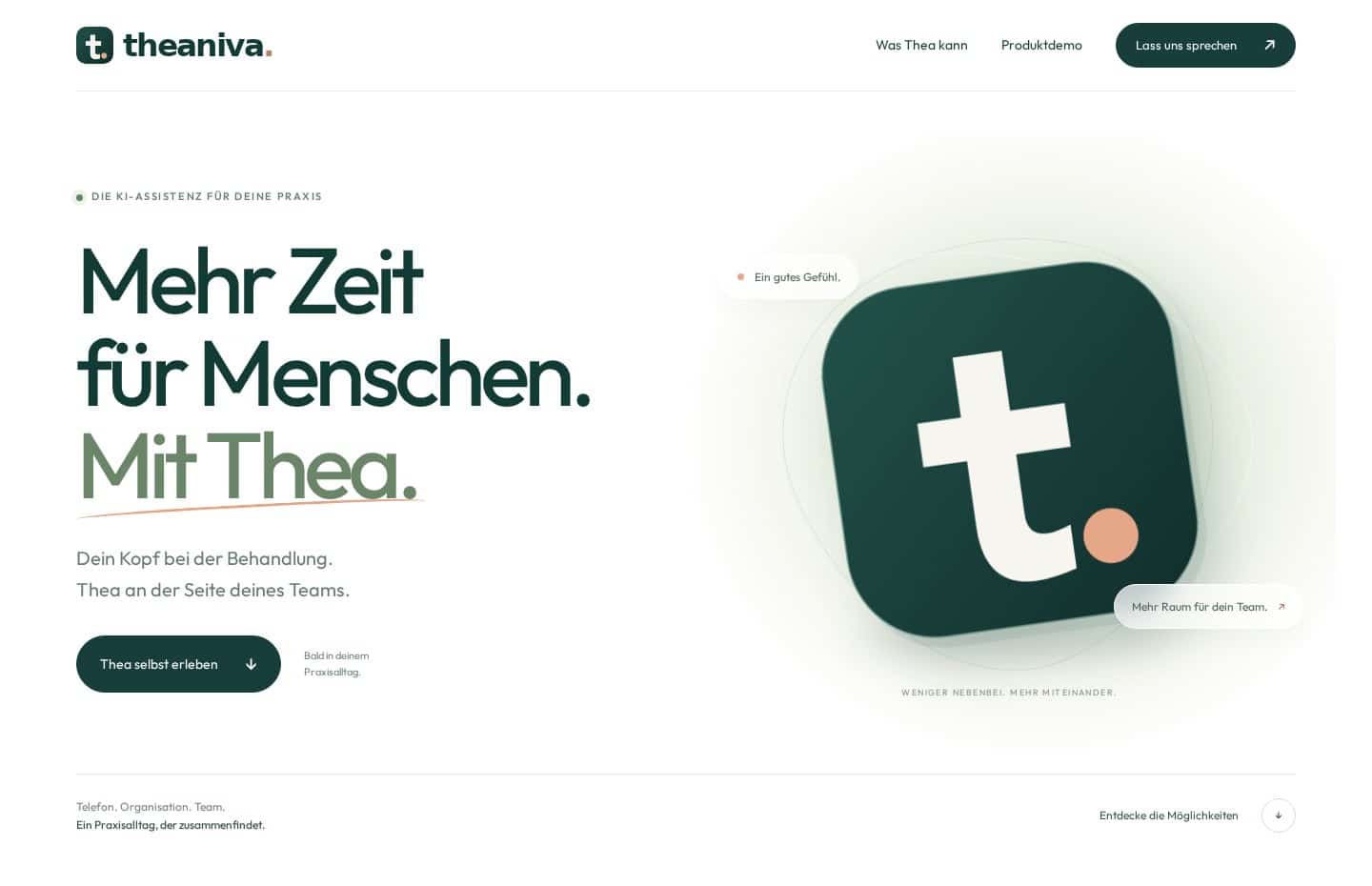 Website-Vorschau von Theaniva: Mehr Zeit für Menschen. Mit Thea.